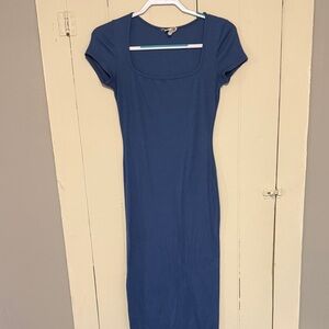 Blue long fitted cotton dress